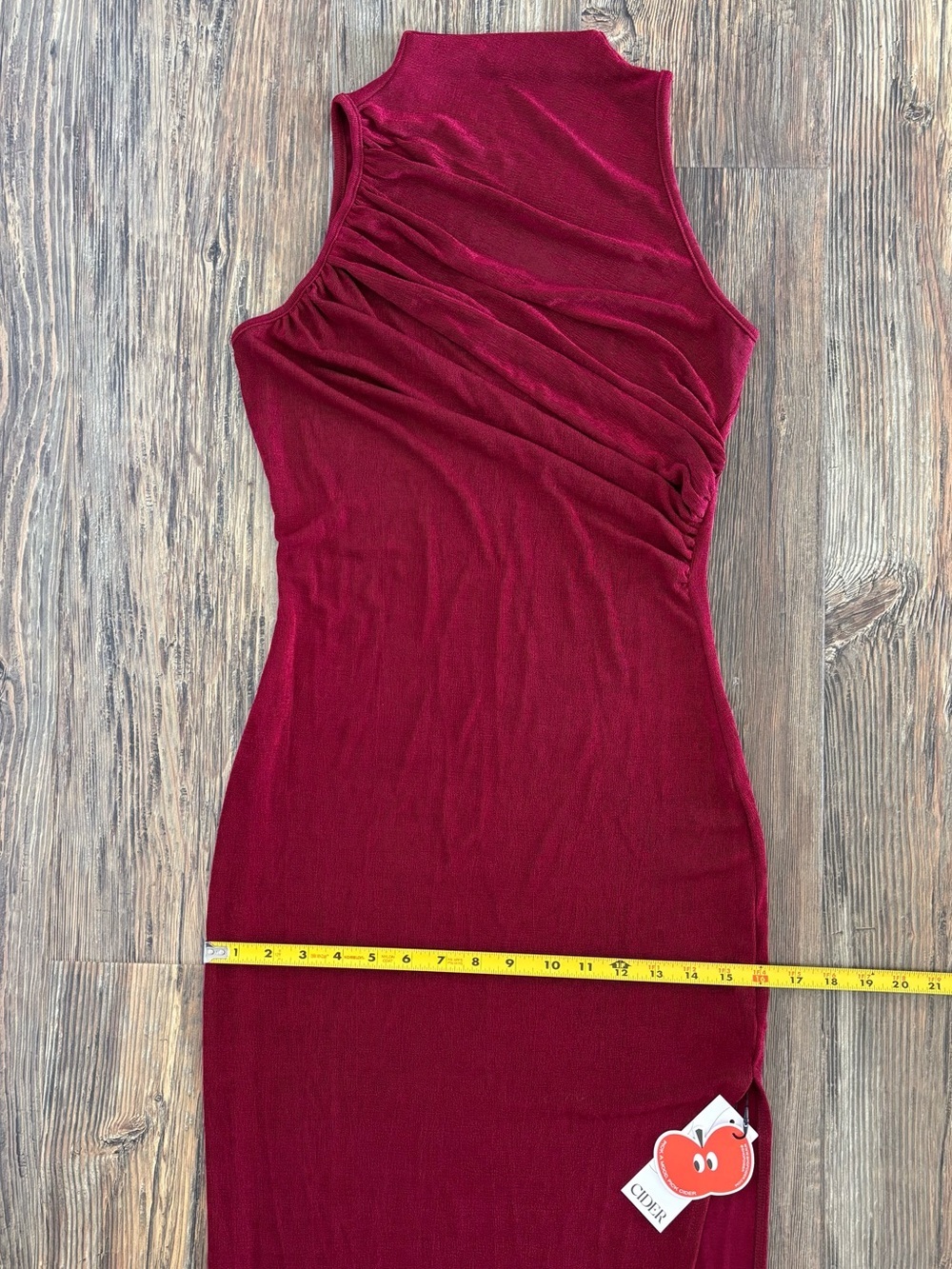 NWT Cider Sleeveless Maxi Dress Small Wine Red High Neck Ruching Leg Slit Formal - Picture 10 of 12